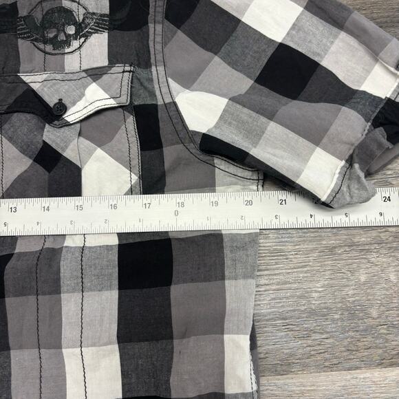 Helix Shirt Skull Wings Grunge Plaid y2k Mallgoth Cyber Biker Button Down Mens M - Picture 5 of 9
